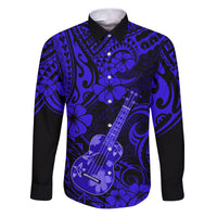 Hawaii Ukulele Family Matching Puletasi Dress and Hawaiian Shirt Polynesian Pattern Navy Blue Version - Wonder Print Shop