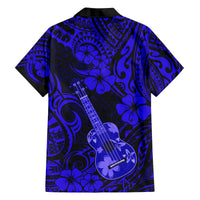 Hawaii Ukulele Family Matching Summer Maxi Dress and Hawaiian Shirt Polynesian Pattern Navy Blue Version - Wonder Print Shop