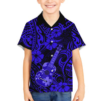 Hawaii Ukulele Hawaiian Shirt Polynesian Pattern Navy Blue Version - Wonder Print Shop