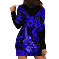 Hawaii Ukulele Hoodie Dress Polynesian Pattern Navy Blue Version - Wonder Print Shop
