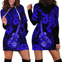 Hawaii Ukulele Hoodie Dress Polynesian Pattern Navy Blue Version - Wonder Print Shop