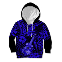 Hawaii Ukulele Kid Hoodie Polynesian Pattern Navy Blue Version - Wonder Print Shop