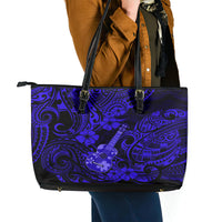 Hawaii Ukulele Leather Tote Bag Polynesian Pattern Navy Blue Version - Wonder Print Shop