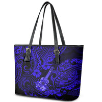 Hawaii Ukulele Leather Tote Bag Polynesian Pattern Navy Blue Version - Wonder Print Shop