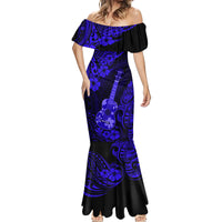 Hawaii Ukulele Mermaid Dress Polynesian Pattern Navy Blue Version - Wonder Print Shop