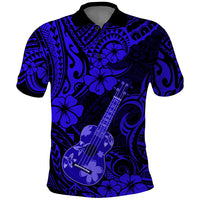 Hawaii Ukulele Polo Shirt Polynesian Pattern Navy Blue Version - Wonder Print Shop