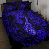 Hawaii Ukulele Quilt Bed Set Polynesian Pattern Navy Blue Version - Wonder Print Shop