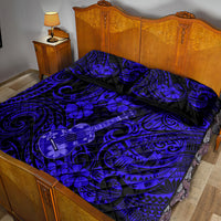 Hawaii Ukulele Quilt Bed Set Polynesian Pattern Navy Blue Version - Wonder Print Shop