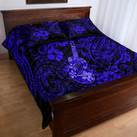 Hawaii Ukulele Quilt Bed Set Polynesian Pattern Navy Blue Version - Wonder Print Shop
