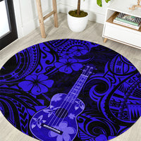 hawaii-ukulele-round-carpet-polynesian-pattern-navy-blue-version