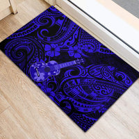 Hawaii Ukulele Rubber Doormat Polynesian Pattern Navy Blue Version - Wonder Print Shop