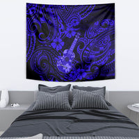 Hawaii Ukulele Tapestry Polynesian Pattern Navy Blue Version - Wonder Print Shop