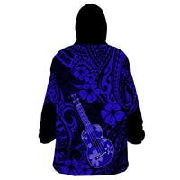 Hawaii Ukulele Wearable Blanket Hoodie Polynesian Pattern Navy Blue Version - Wonder Print Shop