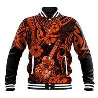Hawaii Ukulele Baseball Jacket Polynesian Pattern Orange Version - Wonder Print Shop