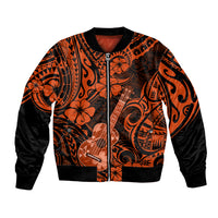 Hawaii Ukulele Bomber Jacket Polynesian Pattern Orange Version - Wonder Print Shop