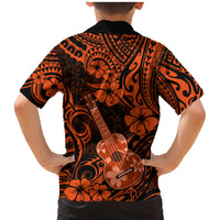 Hawaii Ukulele Family Matching Mermaid Dress and Hawaiian Shirt Polynesian Pattern Orange Version - Wonder Print Shop