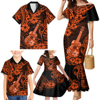 Hawaii Ukulele Family Matching Mermaid Dress and Hawaiian Shirt Polynesian Pattern Orange Version - Wonder Print Shop