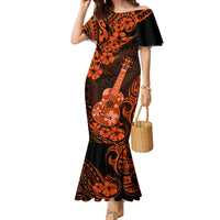 Hawaii Ukulele Family Matching Mermaid Dress and Hawaiian Shirt Polynesian Pattern Orange Version - Wonder Print Shop