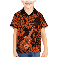 Hawaii Ukulele Family Matching Mermaid Dress and Hawaiian Shirt Polynesian Pattern Orange Version - Wonder Print Shop