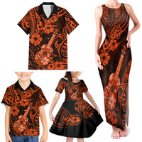Hawaii Ukulele Family Matching Tank Maxi Dress and Hawaiian Shirt Polynesian Pattern Orange Version - Wonder Print Shop