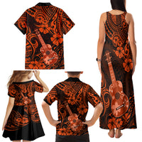 Hawaii Ukulele Family Matching Tank Maxi Dress and Hawaiian Shirt Polynesian Pattern Orange Version - Wonder Print Shop