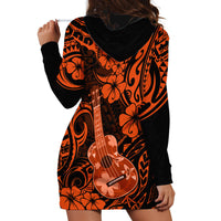 Hawaii Ukulele Hoodie Dress Polynesian Pattern Orange Version - Wonder Print Shop