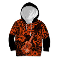 Hawaii Ukulele Kid Hoodie Polynesian Pattern Orange Version - Wonder Print Shop