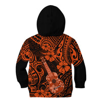 Hawaii Ukulele Kid Hoodie Polynesian Pattern Orange Version - Wonder Print Shop