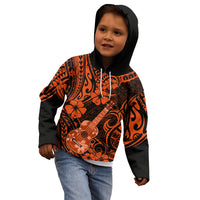 Hawaii Ukulele Kid Hoodie Polynesian Pattern Orange Version - Wonder Print Shop
