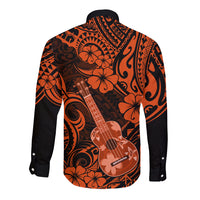 Hawaii Ukulele Long Sleeve Button Shirt Polynesian Pattern Orange Version - Wonder Print Shop