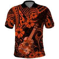Hawaii Ukulele Polo Shirt Polynesian Pattern Orange Version - Wonder Print Shop
