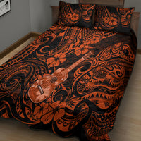 Hawaii Ukulele Quilt Bed Set Polynesian Pattern Orange Version - Wonder Print Shop