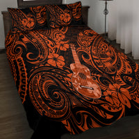 Hawaii Ukulele Quilt Bed Set Polynesian Pattern Orange Version - Wonder Print Shop