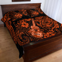 Hawaii Ukulele Quilt Bed Set Polynesian Pattern Orange Version - Wonder Print Shop