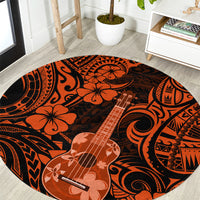 hawaii-ukulele-round-carpet-polynesian-pattern-orange-version