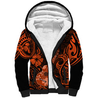 Hawaii Ukulele Sherpa Hoodie Polynesian Pattern Orange Version - Wonder Print Shop