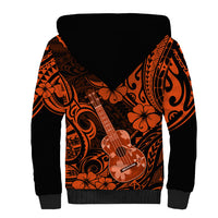 Hawaii Ukulele Sherpa Hoodie Polynesian Pattern Orange Version - Wonder Print Shop