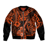 Hawaii Ukulele Sleeve Zip Bomber Jacket Polynesian Pattern Orange Version - Wonder Print Shop
