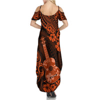 Hawaii Ukulele Summer Maxi Dress Polynesian Pattern Orange Version - Wonder Print Shop