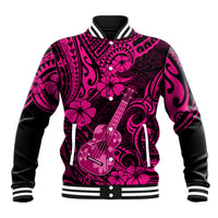 Hawaii Ukulele Baseball Jacket Polynesian Pattern Pink Version - Wonder Print Shop