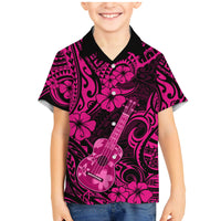 Hawaii Ukulele Family Matching Mermaid Dress and Hawaiian Shirt Polynesian Pattern Pink Version - Wonder Print Shop