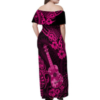 Hawaii Ukulele Family Matching Off Shoulder Maxi Dress and Hawaiian Shirt Polynesian Pattern Pink Version - Wonder Print Shop