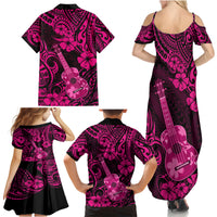Hawaii Ukulele Family Matching Summer Maxi Dress and Hawaiian Shirt Polynesian Pattern Pink Version - Wonder Print Shop