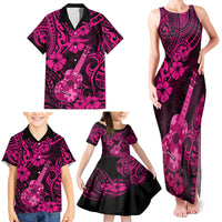 Hawaii Ukulele Family Matching Tank Maxi Dress and Hawaiian Shirt Polynesian Pattern Pink Version - Wonder Print Shop