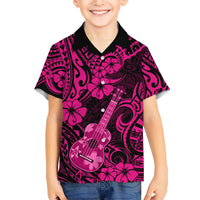 Hawaii Ukulele Kid Hawaiian Shirt Polynesian Pattern Pink Version - Wonder Print Shop