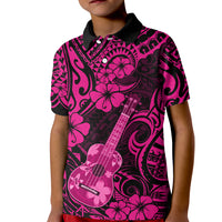Hawaii Ukulele Kid Polo Shirt Polynesian Pattern Pink Version - Wonder Print Shop
