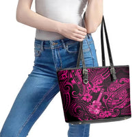 Hawaii Ukulele Leather Tote Bag Polynesian Pattern Pink Version - Wonder Print Shop