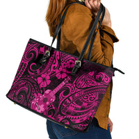 Hawaii Ukulele Leather Tote Bag Polynesian Pattern Pink Version - Wonder Print Shop