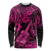 Hawaii Ukulele Long Sleeve Shirt Polynesian Pattern Pink Version - Wonder Print Shop