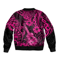 Hawaii Ukulele Sleeve Zip Bomber Jacket Polynesian Pattern Pink Version - Wonder Print Shop